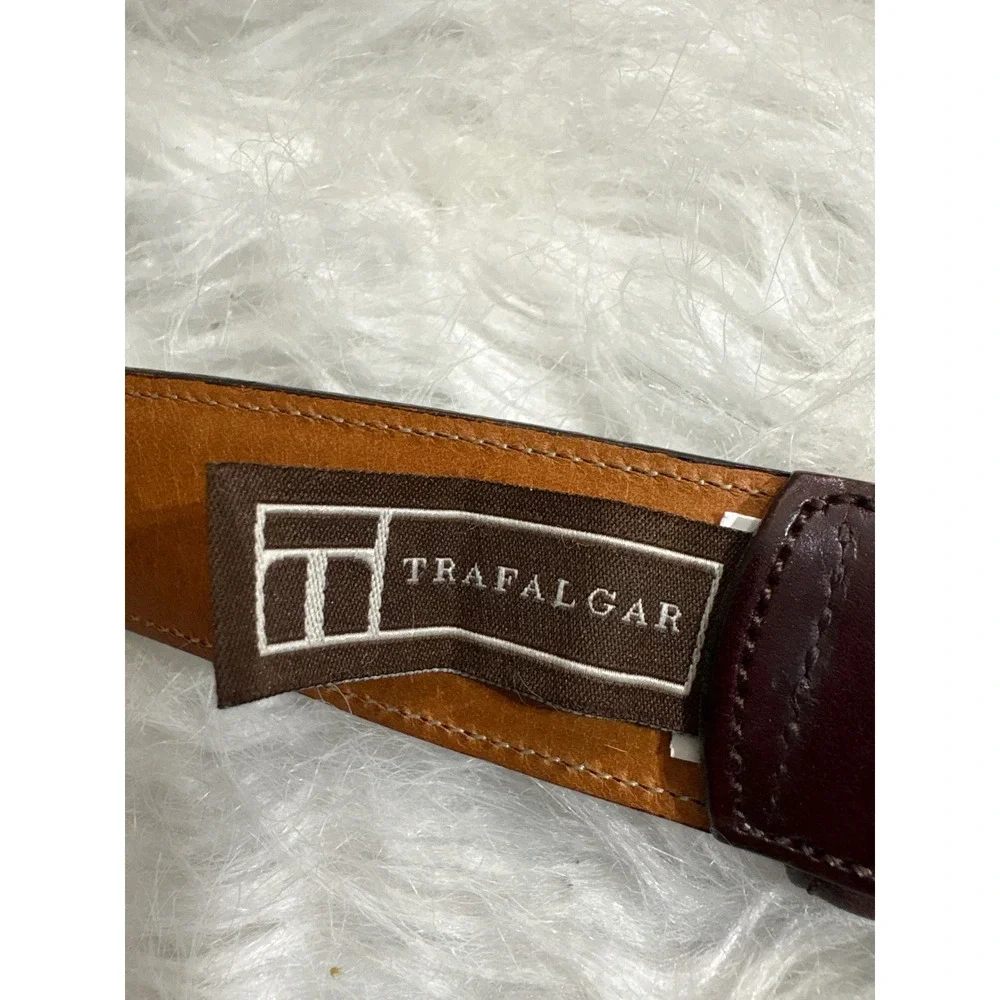 Trafalgar Cortina Burgundy Hand Polished Leather Belt Brass Buckle 36